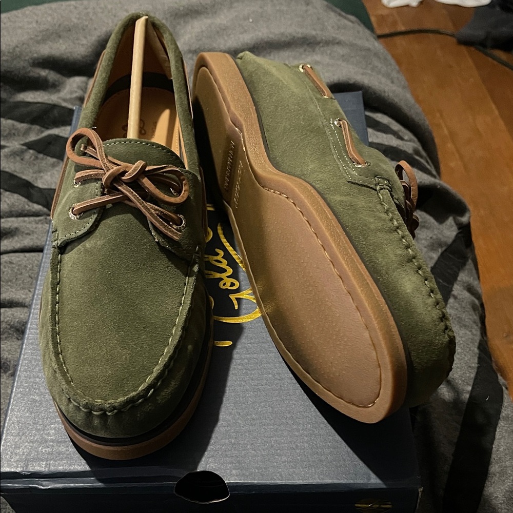 Sperry Olive Green Suede Boat Shoes